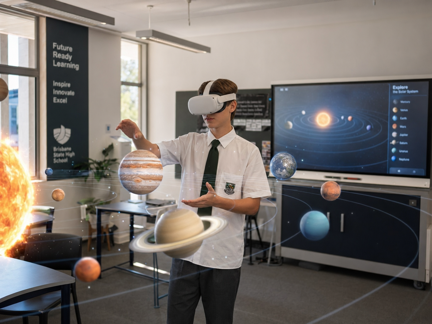 Student using VR headset for education in Australia