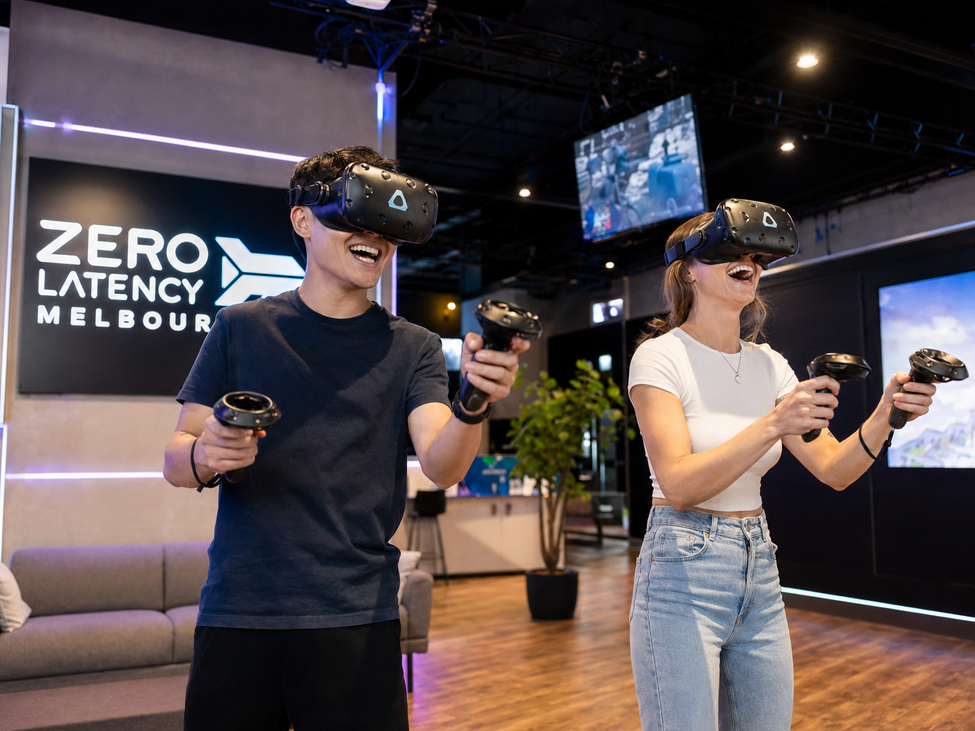 Two people enjoying VR gaming at an Australian venue